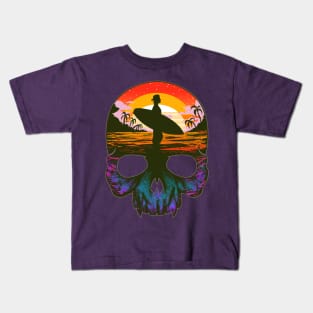 surfer shadow in skull silhouette Kids T-Shirt